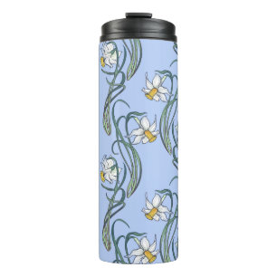 Lentbloemen. Daffodilbloemen doorgesneden in een Thermosbeker