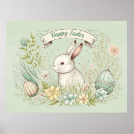 Lentbloemen en bunny-illustratie poster