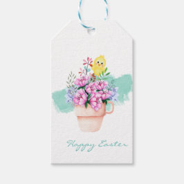 Lentbloemen met paasbaksteen cadeaulabel