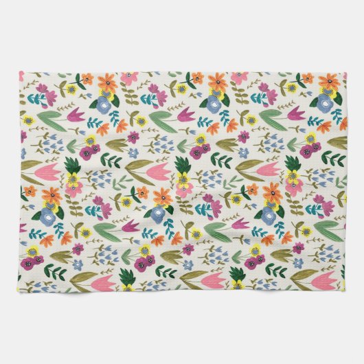 Lentbloemen roze en groene schattige bloem theedoek (Horizontaal)