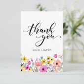 Lente Aquarel Bloem Plat Dank Je Wel Bedankkaart (Staand voorkant)