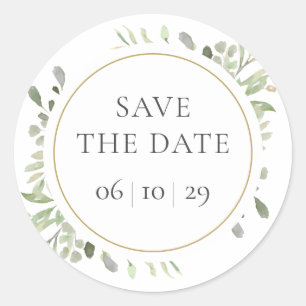 Lente Aquarel Groen Bladeren Save the Date Ronde Sticker