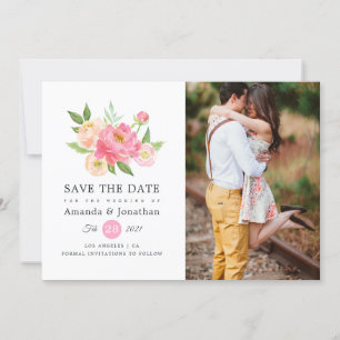 Lente Aquarel Pioenrozen Trouwfoto Save The Date