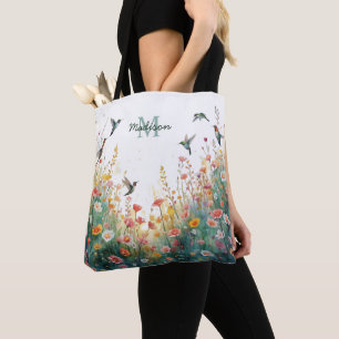 Lente Aquarel Vogels Bloemige Monogram Wilde Bloem Draagtas