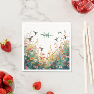 Lente Aquarel Vogels Bloemige Monogram Wilde Bloem Servet