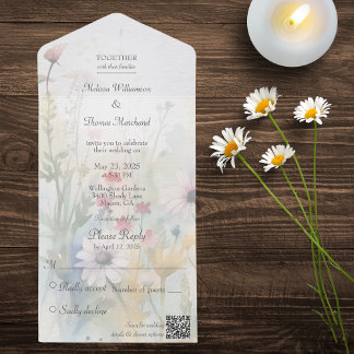 Lente Aquarel Wilde Bloemen QR Code All In One Uitnodiging