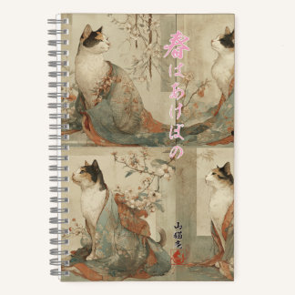 "Lente bij dageraad" Japanse kat in kimono kunst Notitieboek