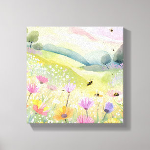 Lente Bijen Bloemvelden Bloemrijke Kleurrijke Na Canvas Afdruk