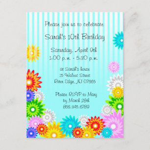 Lente Birthday Party Invitation Colorful Flowers Kaart