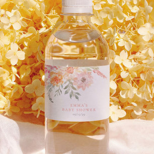Lente Bloei Bloemen Roze Meisje Baby Shower Waterfles Etiket