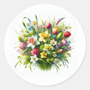 Lente Bloem Boeket Paasbloemen Ronde Sticker