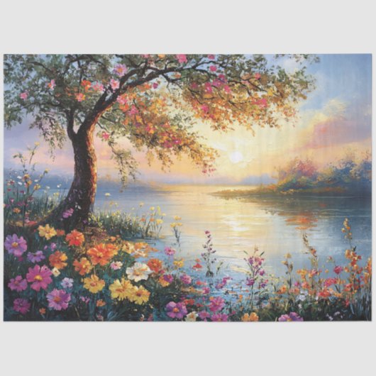 Lente Bloem en Boom landschap Tissuepapier (Voorkant)