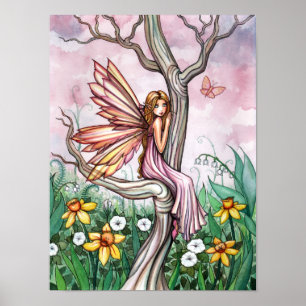 Lente Bloem Fee Narcissen en Vlinder Poster