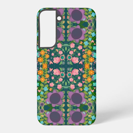 Lente Bloem Patroon Groen Paarse Samsung Galaxy Hoesje (Achterkant)