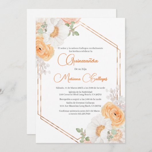 Lente bloem Quinceanera uitnodiging (Voorkant / Achterkant)