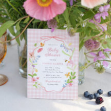 Lente Bloem Roze Gingham Baby Shower
