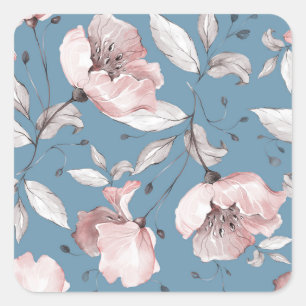 Lente bloemen, bladeren, naadloos ontwerp vierkante sticker