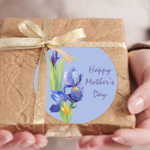 Lente Bloemen - Blauwe Gelukkige Moederdag Ronde Sticker