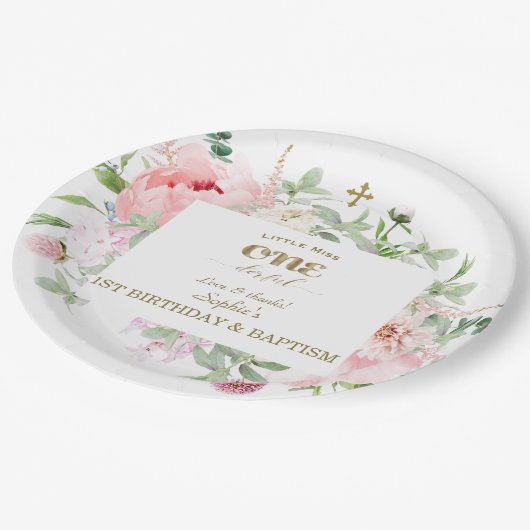 Lente Bloemen Bloeien Eerst Verjaardag & Doop Papieren Bordje (Gekanteld)