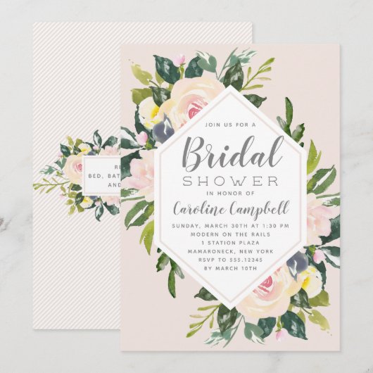 Lente Bloemen Blush | Bruidsdouche uitnodiging (Voorkant / Achterkant)