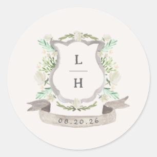 Lente Bloemen Crest Bruiloft Ronde Sticker