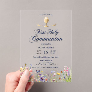 Lente Bloemen Eerste Communie Elegante Uitnodiging Acryl Uitnodigingen