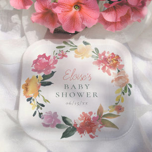 Lente Bloemen Elegant Meisje Baby Shower Papieren Bordje