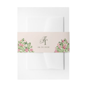 Lente Bloemen Elegante Initialen Beige Uitnodigingen Wikkel