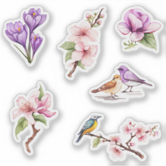 Lente Bloemen en Vogels Sticker