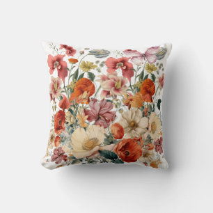 Lente Bloemen In Bloei Met Vlinders Kussen