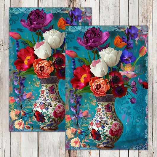 LENTE BLOEMEN IN VAAS DECOUPAGE TISSUEPAPIER