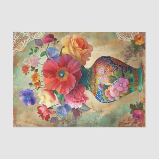 LENTE BLOEMEN IN VAAS DECOUPAGE TISSUEPAPIER (Voorkant)