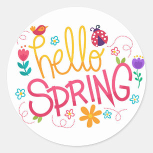Lente Bloemen Lieveheersbeestje Vogel Sticker