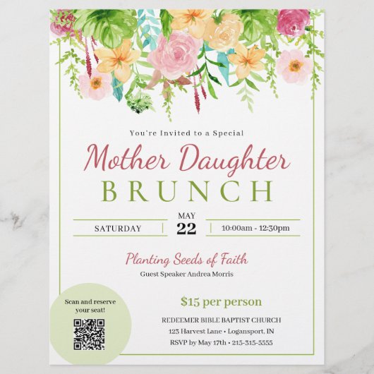 Lente Bloemen Moeder Dochter Kerk Brunch Flyer (Voorkant)