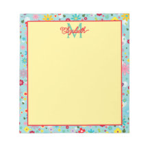 Lente Bloemen op Aqua Blauwe Monogram