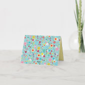 Lente Bloemen op Aqua Blauwe Monogram Notitiekaartje (Achterkant)