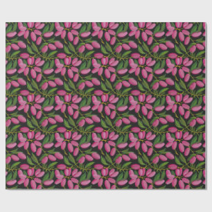 Lente bloemen op een zwarte achtergrond cadeaupapier