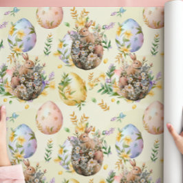 Lente Bloemen Paashaas Viering Geel Cadeaupapier