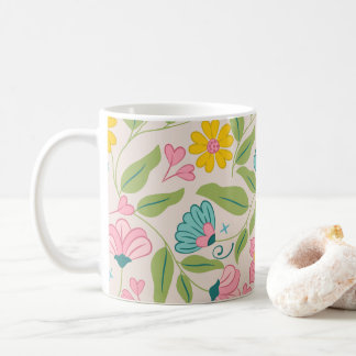 Lente Bloemen Patroon op Roze Koffiemok