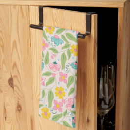 Lente Bloemen Patroon op Roze Theedoek