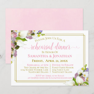 Lente Bloemen Roze Huwelijksrepetitie & diner Kaart