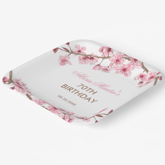 Lente Bloemen Roze Kersenbloesem Verjaardag Papieren Bordje (Gebogen)