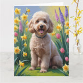 Lente Bloemen Schilderij van Poodle Hond Kaart (Gele Bloem)