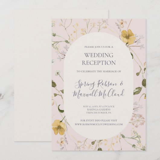 Lente Bloemen | Trouwreceptie Blush Kaart (Voorkant / Achterkant)