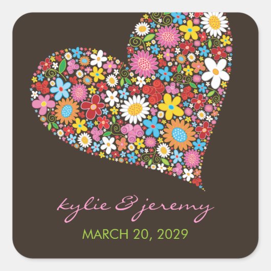 Lente Bloemen Tuin Liefde Hart Bruiloft Sticker (Voorkant)