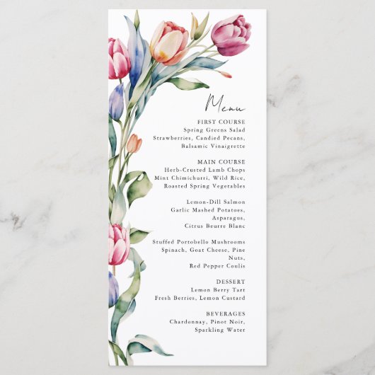 Lente bloemen tulpen bruiloft menu (Voorkant)