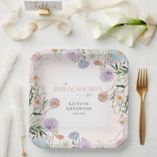 Lente bloemen wildbloemen roze bruidsdouche papieren bordje
