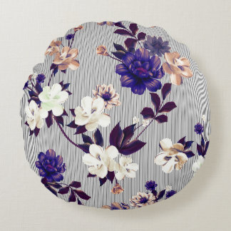 Lente bloemen zwart silhouet patroon rond kussen