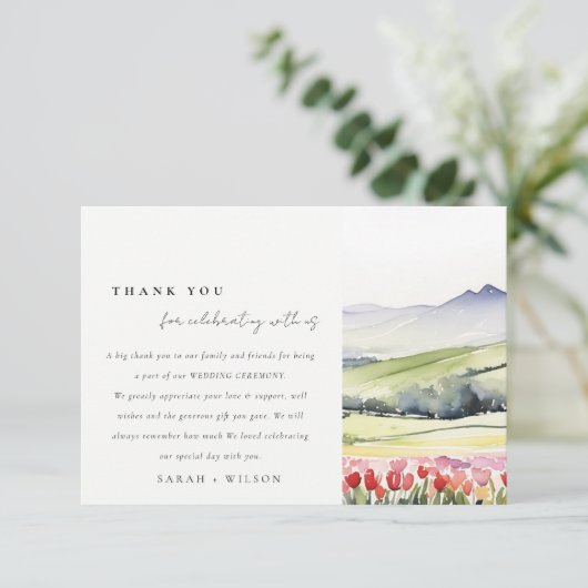 Lente bloemenlandschap in het landelijke herhaling bedankkaart (Staand voorkant)