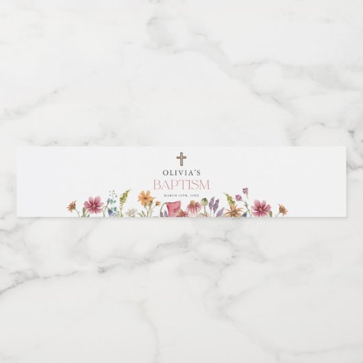 Lente bloemenmeisje doopfeest met wilde bloemen waterfles etiket (Enkel label)